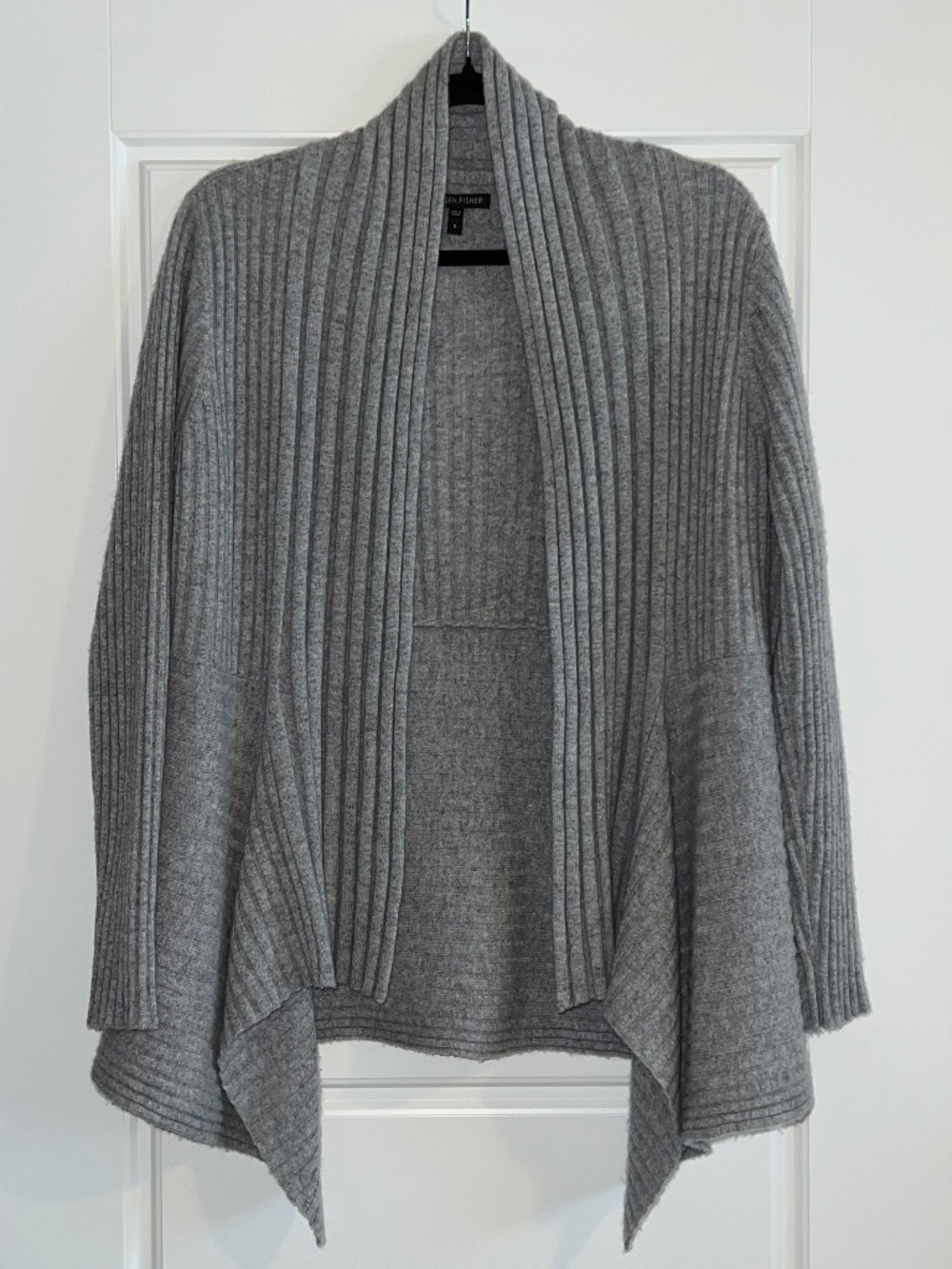 Eileen Fisher Gray 100% Cashmere Ribbed Open Front Draped Cardigan Size M